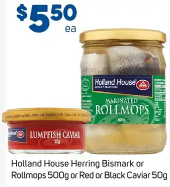 Foodland Holland House Herring Bismark or Rollmops 500g or Red or Black Caviar 50g offer