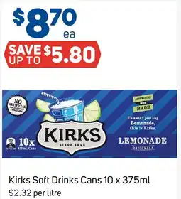 Foodland Kirks Soft Drinks Cans 10 x 375ml offer