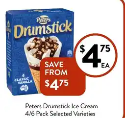 Foodworks Peters Drumstick Ice Cream 4/6 Pack Selected Varieties offer