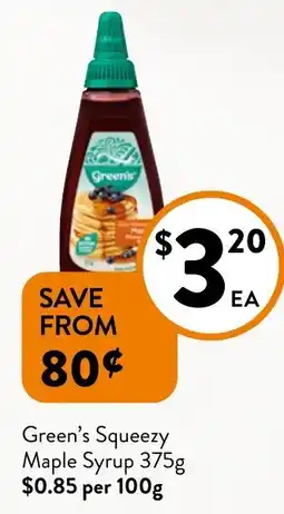Green's Squeezy Maple Syrup 375g