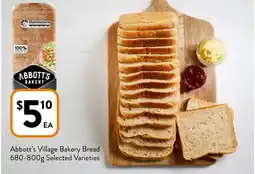 Foodworks Abbott's Village Bakery Bread 680-800g offer