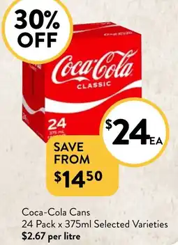Foodworks Coca-Cola Cans 24 Pack x 375ml offer