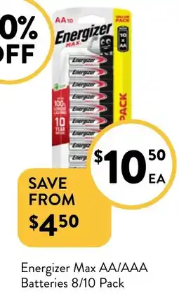 Foodworks Energizer Max AA/AAA Batteries 8/10 Pack offer