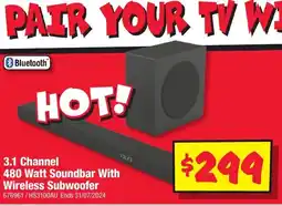JB Hi-Fi 3.1 Channel 480 Watt Soundbar With Wireless Subwoofer offer