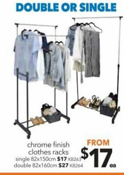 Cheap as Chips Chrome Finish Clothes Racks Single 82x150cm - KB263 offer