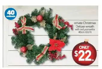 Ornate Christmas Deluxe Wreath with Red Poinsettia 40cm