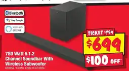 JB Hi-Fi 780 Watt 5.1.2 Channel Soundbar With Wireless Subwoofer offer