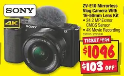 JB Hi-Fi ZV-E10 Mirrorless Vlog Camera With 16-50mm Lens Kit offer