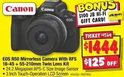 JB Hi-Fi EOS R50 Mirrorless Camera With RFS 18-45 +55-210mm Twin Lens Kit offer