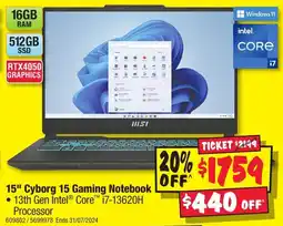 JB Hi-Fi Cyborg 15 Gaming Notebook offer