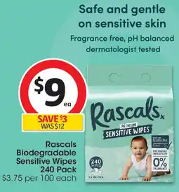 Coles Rascals Biodegradable Sensitive Wipes 240 Pack offer