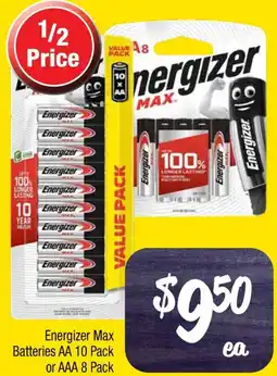 Farmer Jack's Energizer Max Batteries AA 10 Pack or AAA 8 Pack offer