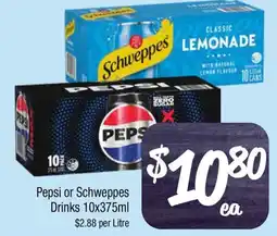 Farmer Jack's Pepsi or Schweppes Drinks 10x375ml offer