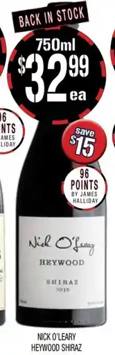 Farmer Jack's NICK O'LEARY HEYWOOD SHIRAZ offer
