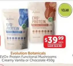 EVO+ Protein Functional Mushrooms Creamy Vanilla or Chocolate 450g
