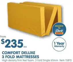 Clark Rubber COMFORT DELUXE 3 FOLD MATTRESSES offer