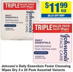 My Chemist Johnson's Daily Essentials Facial Cleansing Wipes Dry 3 x 25 Pack Assorted Variants offer