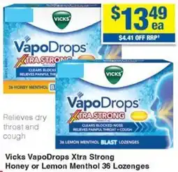 My Chemist Vicks VapoDrops Xtra Strong Honey or Lemon Menthol 36 Lozenges offer