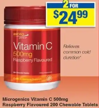 My Chemist Microgenics Vitamin C 500mg Raspberry Flavoured 200 Chewable Tablets offer