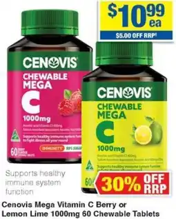 My Chemist Cenovis Mega Vitamin C Berry or Lemon Lime 1000mg 60 Chewable Tablets offer