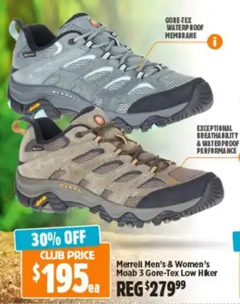 Anaconda Merrell Men's & Women's Moab 3 Gore-Tex Low Hiker offer