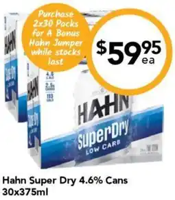 Cellarbrations Hahn Super Dry 4.6% Cans 30x375ml offer