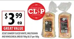 Supabarn JESSE'S BAKERY SLICED WHITE, MULTIGRAIN AND WHOLEMEAL BREAD 700g offer