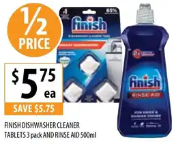 Supabarn FINISH DISHWASHER CLEANER TABLETS 3 pack AND RINSE AID 500ml offer