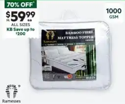Harris Scarfe RAMESSES 1000gsm Bamboo Fibre, Memory Fibre or Charcoal Infused Mattress Topper KB offer