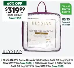 Harris Scarfe ELYSIAN 85% Goose Down & 15% Feather Quilt QB offer
