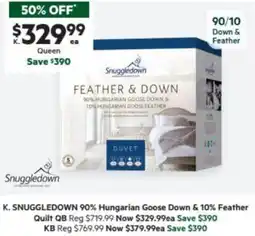 Harris Scarfe SNUGGLEDOWN 90% Hungarian Goose Down & 10% Feather Quilt QB offer