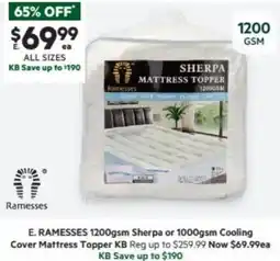 Harris Scarfe RAMESSES 1200gsm Sherpa or 1000gsm Cooling Cover Mattress Topper KB offer