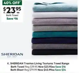 Harris Scarfe SHERIDAN Trenton Living Textures Towel Range offer