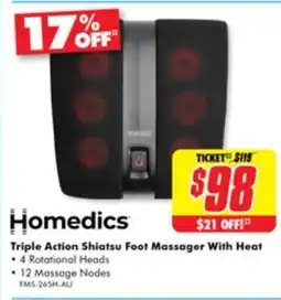 The Good Guys Triple Action Shiatsu Foot Massager With Heat 4 Rotational Heads offer