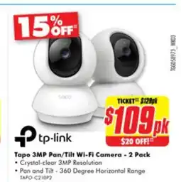 The Good Guys Tapo 3MP Pan/Tilt Wi-Fi Camera - 2 Pack offer