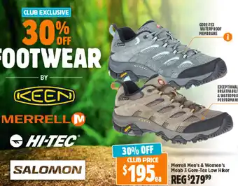 Anaconda Merrell Men's & Women's Moab 3 Gore-Tex Low Hiker offer