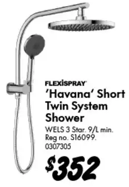 Bunnings FLEXISPRAY 'Havana' Short Twin System Shower offer