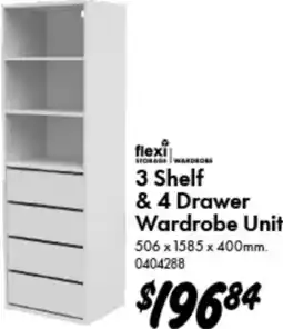 Bunnings 3 Shelf & 4 Drawer Wardrobe Unit 506 x 1585 x 400mm offer