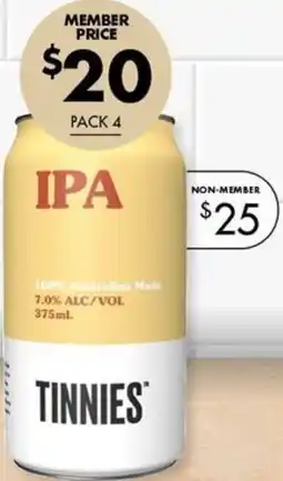 Vintage Cellars Tinnies IPA Cans 375ml offer