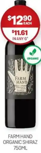 Harry Brown FARM HAND ORGANIC SHIRAZ 750ML offer