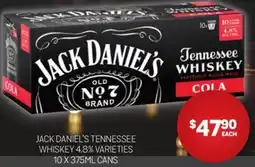 JACK DANIEL'S TENNESSEE WHISKEY 4.8% VARIETIES 10 X 375ML CANS