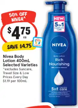 IGA Nivea Body Lotion 400mL Selected Varieties offer