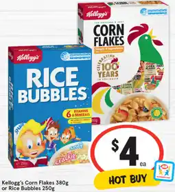 IGA Kellogg's Corn Flakes 380g or Rice Bubbles 250g offer