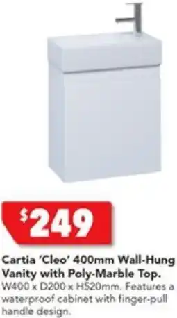 Harvey Norman Cartia 'Cleo' 400mm Wall-Hung Vanity with Poly-Marble Top offer