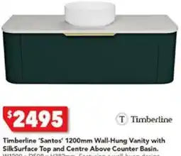 Harvey Norman Timberline 'Santos' 1200mm Wall-Hung Vanity with SilkSurface Top and Centre Above Counter Basin offer