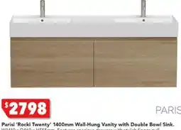 Harvey Norman Parisi 'Rocki Twenty' 1400mm Wall-Hung Vanity with Double Bowl SinK offer