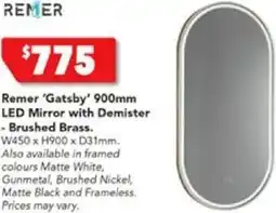 Harvey Norman Remer 'Gatsby' 900mm LED Mirror with Demister - Brushed Brass offer