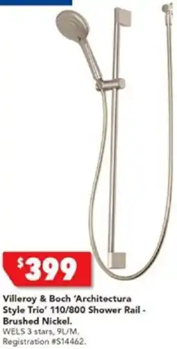 Harvey Norman Villeroy & Boch 'Architectura Style Trio' 110/800 Shower Rail - Brushed Nickel offer