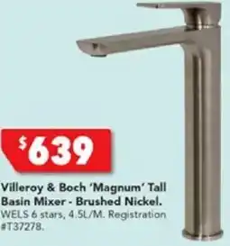 Harvey Norman Villeroy & Boch 'Magnum' Tall Basin Mixer - Brushed Nickel offer