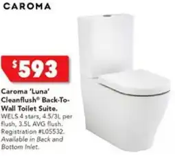 Harvey Norman Caroma 'Luna' Cleanflush Back-To- Wall Toilet Suite offer